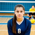 Focused Volleyball Player**

A young woman in a fully clothed, modest volleyball uniform, deeply focused, preparing to serve the ball on an indoor court, appropriate attire, safe for work, perfect anatomy, correct proportions, natural pose, professional sports photography, high quality, bright lighting, family-friendly. The background shows a slightly blurred volleyball team in supportive stances.

**